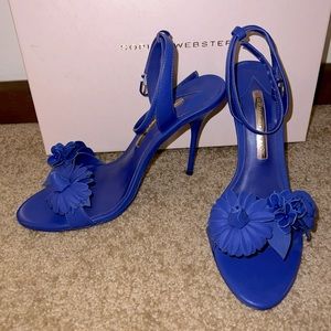 Sophia Webster Lilico Electric Blue Sandals Floral Heels NIB 38.5